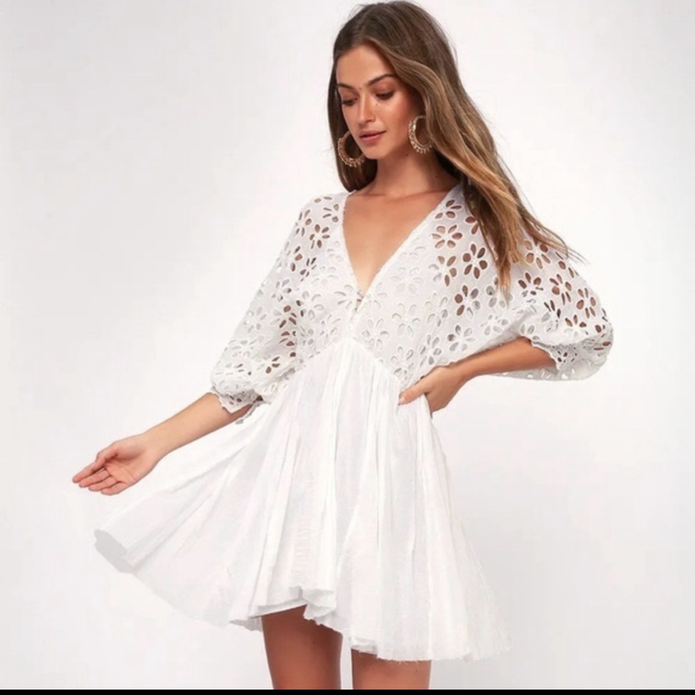FREE PEOPLE Bella Note Eyelet Mini Dress White